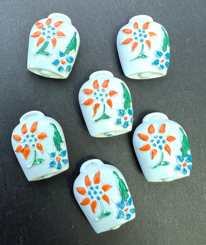 6 Unusual Vintage Italian White Cowbell Buttons - 2cm tall