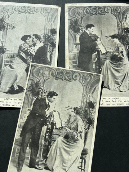 Series of 1900s French Postcards of the "LECON DE MUSIQUE"
