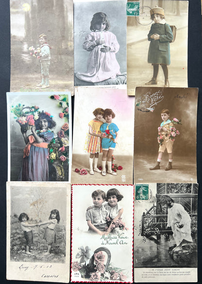 9  Early C20th French Postcards of Children