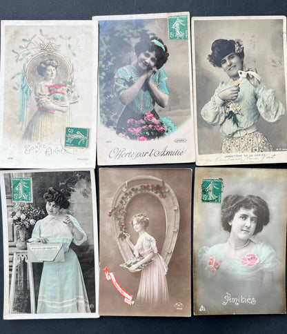 6 "Friendship" Early C20th French Postcards