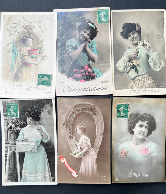 6 "Friendship" Early C20th French Postcards