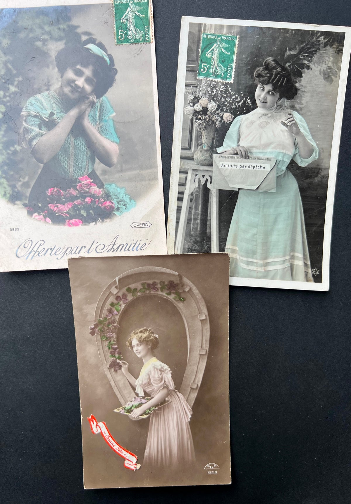 6 "Friendship" Early C20th French Postcards