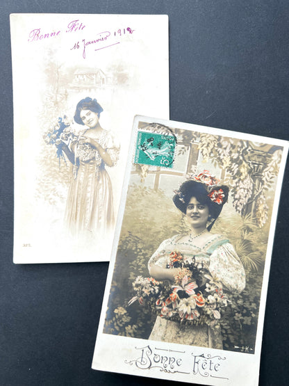 4 Pretty Happy Holidays 1900s French Postcards