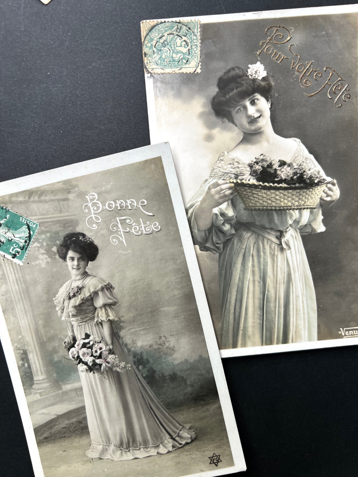 4 Pretty Happy Holidays 1900s French Postcards