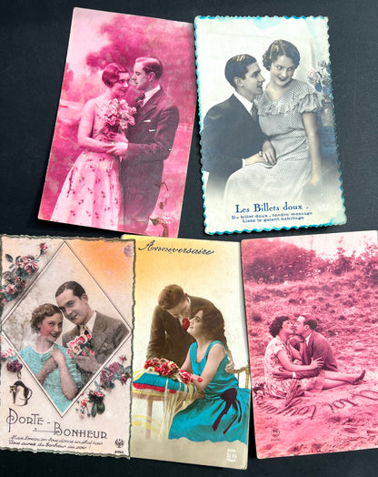 4 Hand Tinted 1930s French Postcards