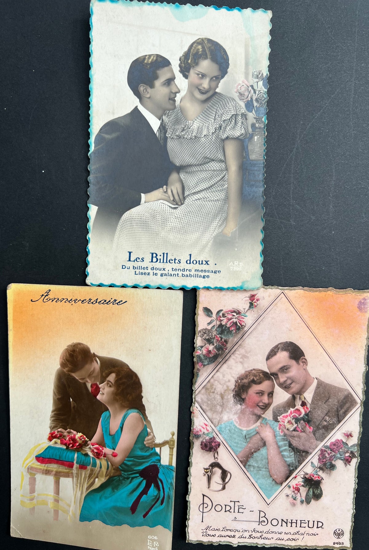 4 Hand Tinted 1930s French Postcards