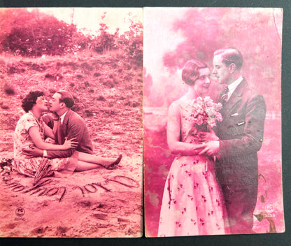4 Hand Tinted 1930s French Postcards