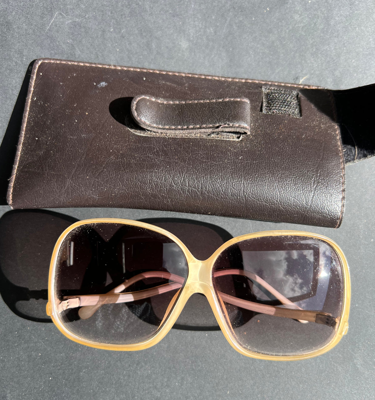 Marvellously 1970s Oversized Low Arm Sunglasses with Case