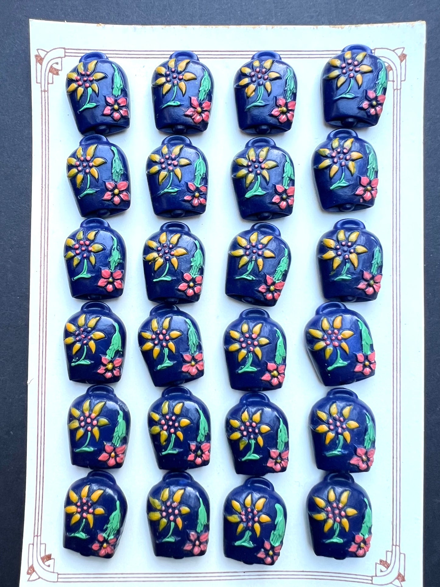 6 Unusual Vintage Italian Blue Cowbell Buttons - 2cm tall