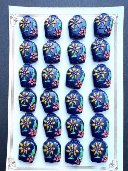 6 Unusual Vintage Italian Blue Cowbell Buttons - 2cm tall