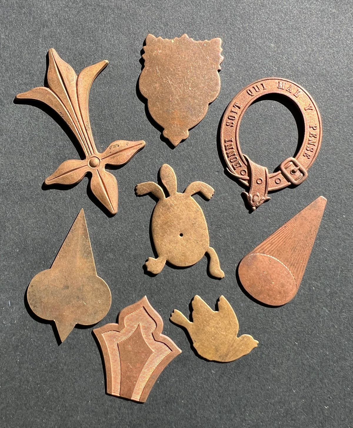 8 Vintage French Brass Stampings in Assorted Shapes