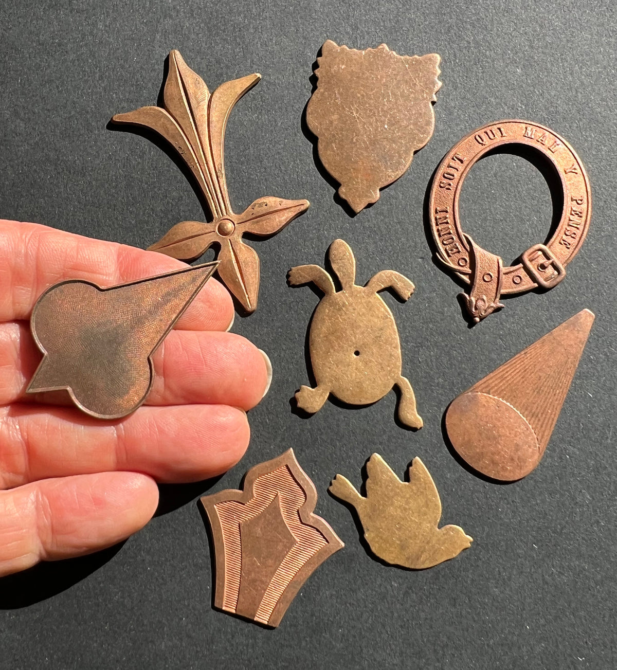 8 Vintage French Brass Stampings in Assorted Shapes