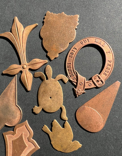 8 Vintage French Brass Stampings in Assorted Shapes