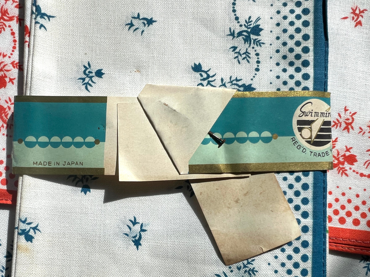 Set of 12 Vintage 1940s Swimming Brand Japanese Cotton Hankies