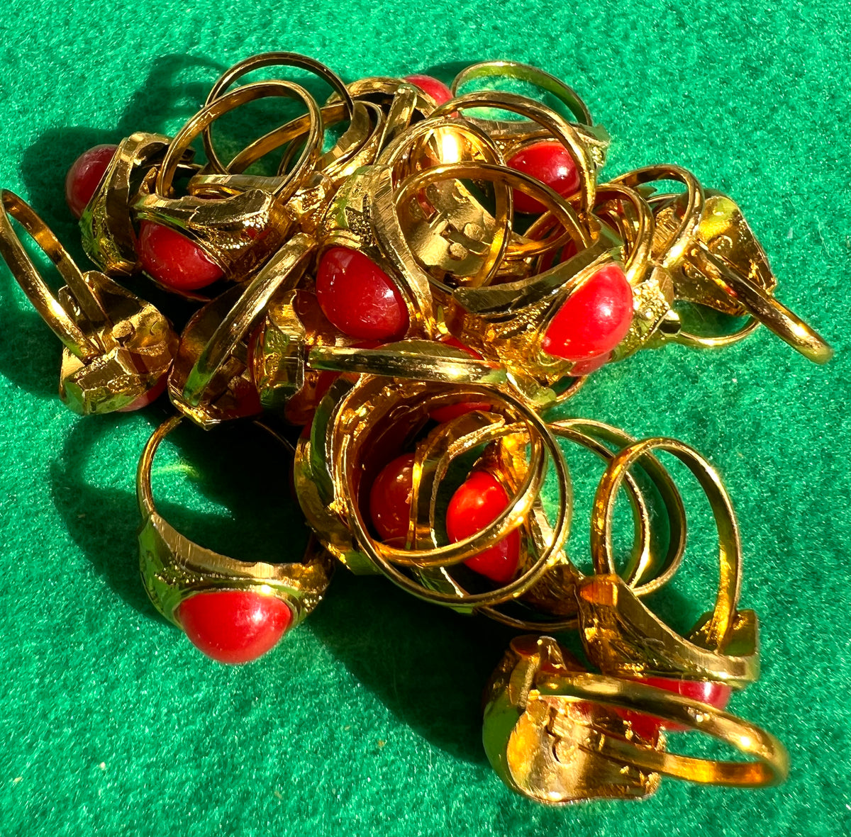 Job Lot of 25 Bright Red Signet Rings.