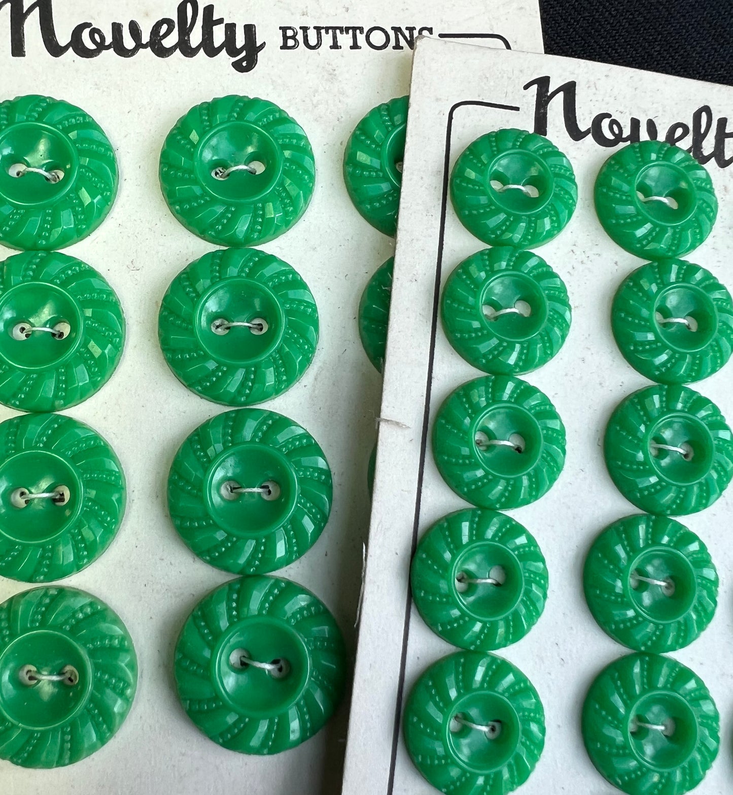 Sheets of Fresh Pea Green Swirling Buttons 2m, 1.8cm or 1.5cm