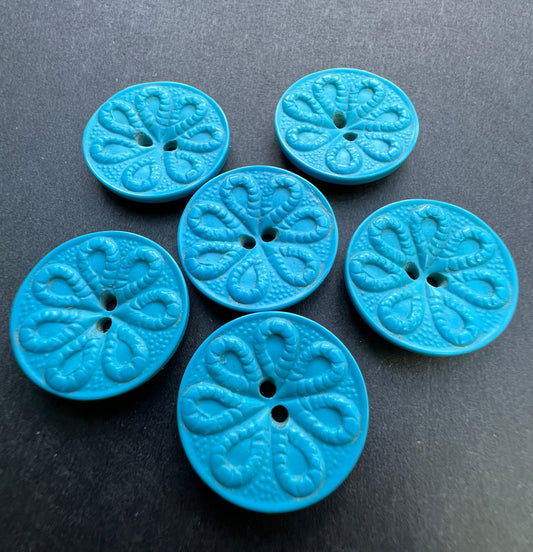 6 Delicate Turquoise Blue 2cm Vintage English Buttons