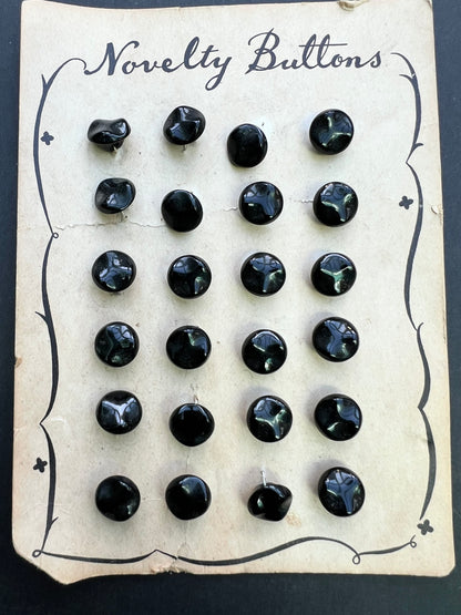 24 Vintage Black Glass Knuckle Bone Buttons 1.2cm Buttons.