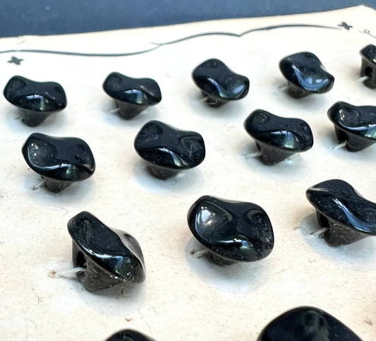24 Vintage Black Glass Knuckle Bone Buttons 1.2cm Buttons.