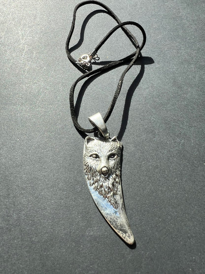Striking Wolf Pendant on Faux Suede Cord.