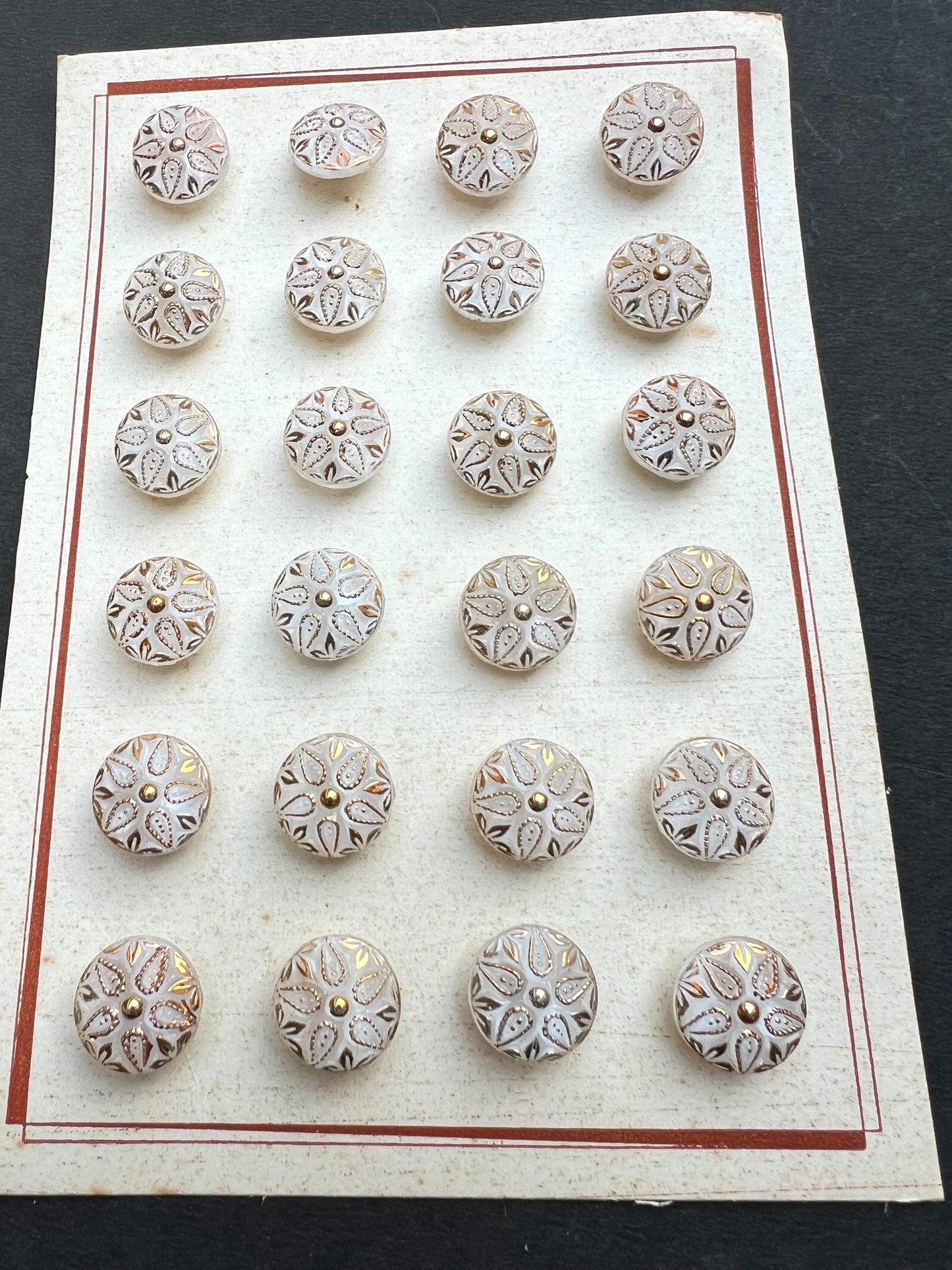 Regal White and Gold Vintage Glass 1.4cm Buttons - 6 or 24.