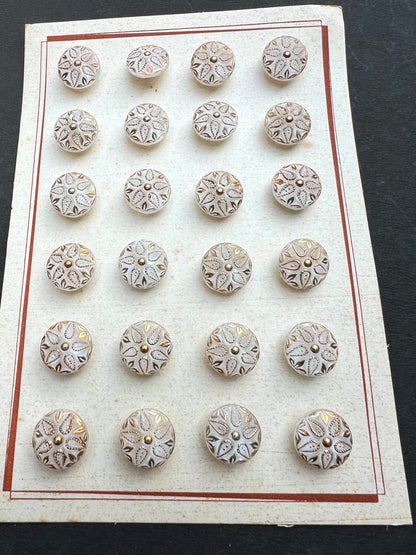 Regal White and Gold Vintage Glass 1.4cm Buttons - 6 or 24.