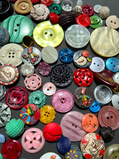 Exciting Job Lot of 100 Different Vintage Buttons