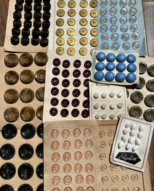 12 Sheets of Vintage Metal, Plastic and Glass Buttons (P)