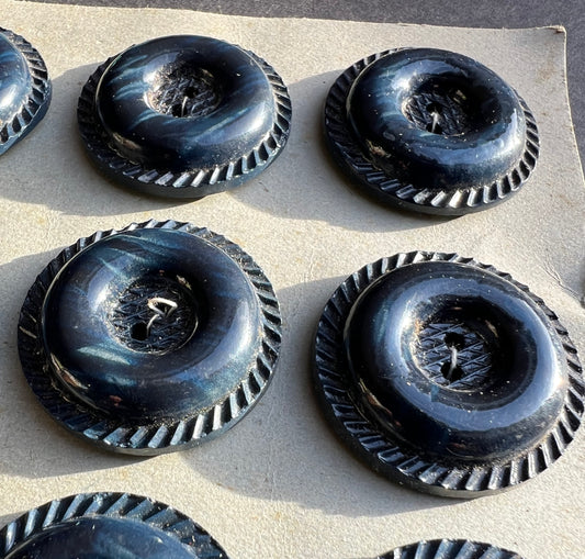 Card of 12 Substantial 3.3cm Mottled Blue Buttons