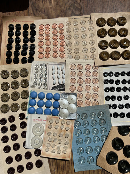 16 Sheets of Vintage Metal, Plastic and Glass Buttons (R)