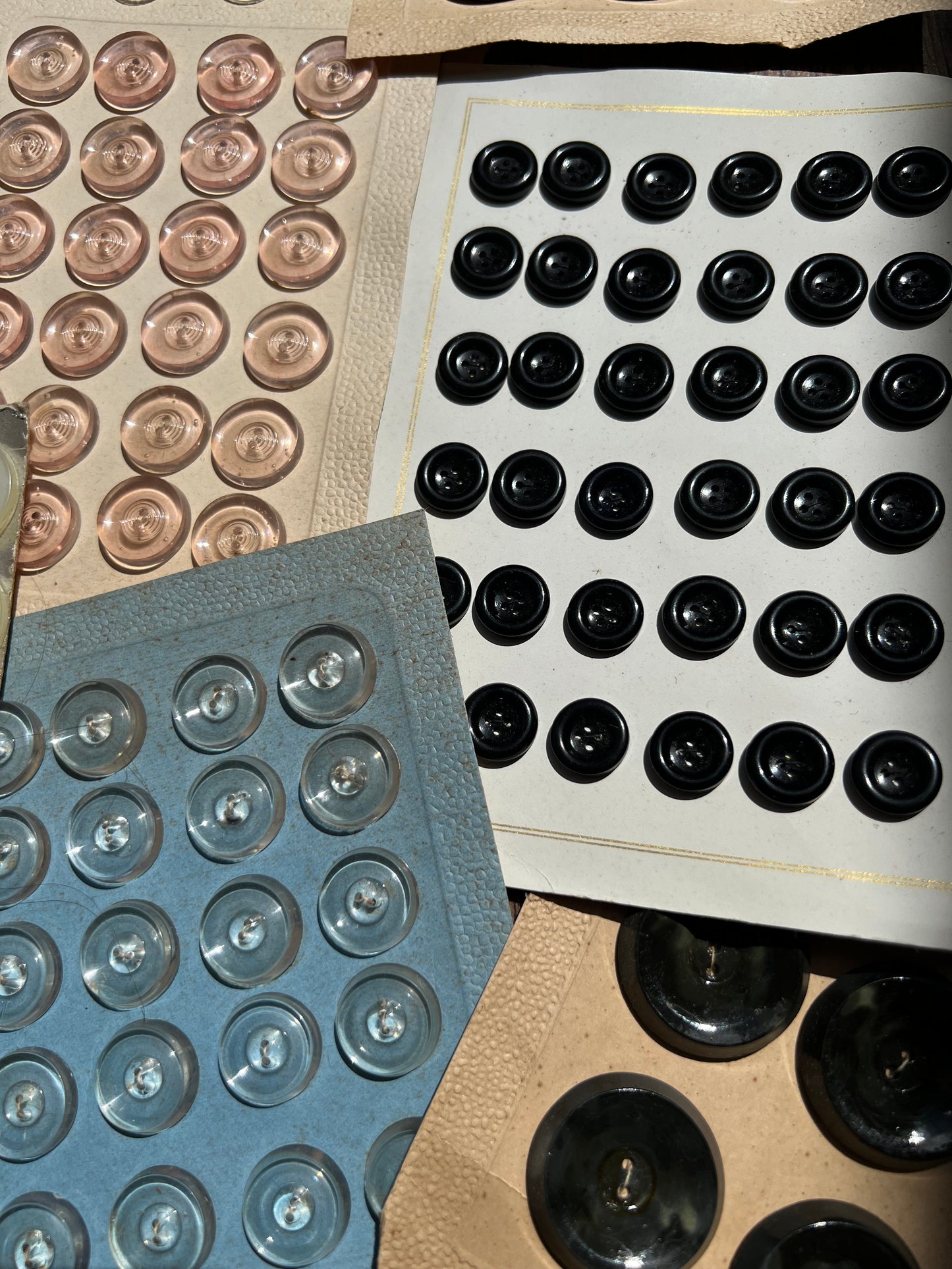 16 Sheets of Vintage Metal, Plastic and Glass Buttons (R)