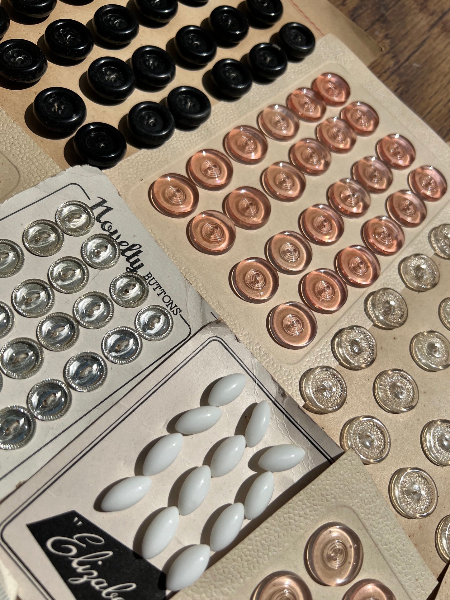 16 Sheets of Vintage Metal, Plastic and Glass Buttons (R)