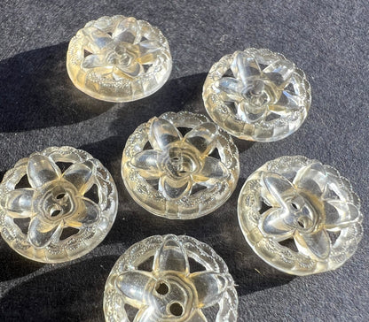 6 Tiny Little Bursts of Spring...1.4cm Pale Yellow Vintage Flower Buttons