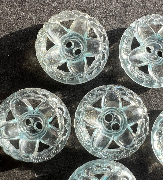 6 Tiny Little 1.4cm Pale Blue Vintage Flower Buttons
