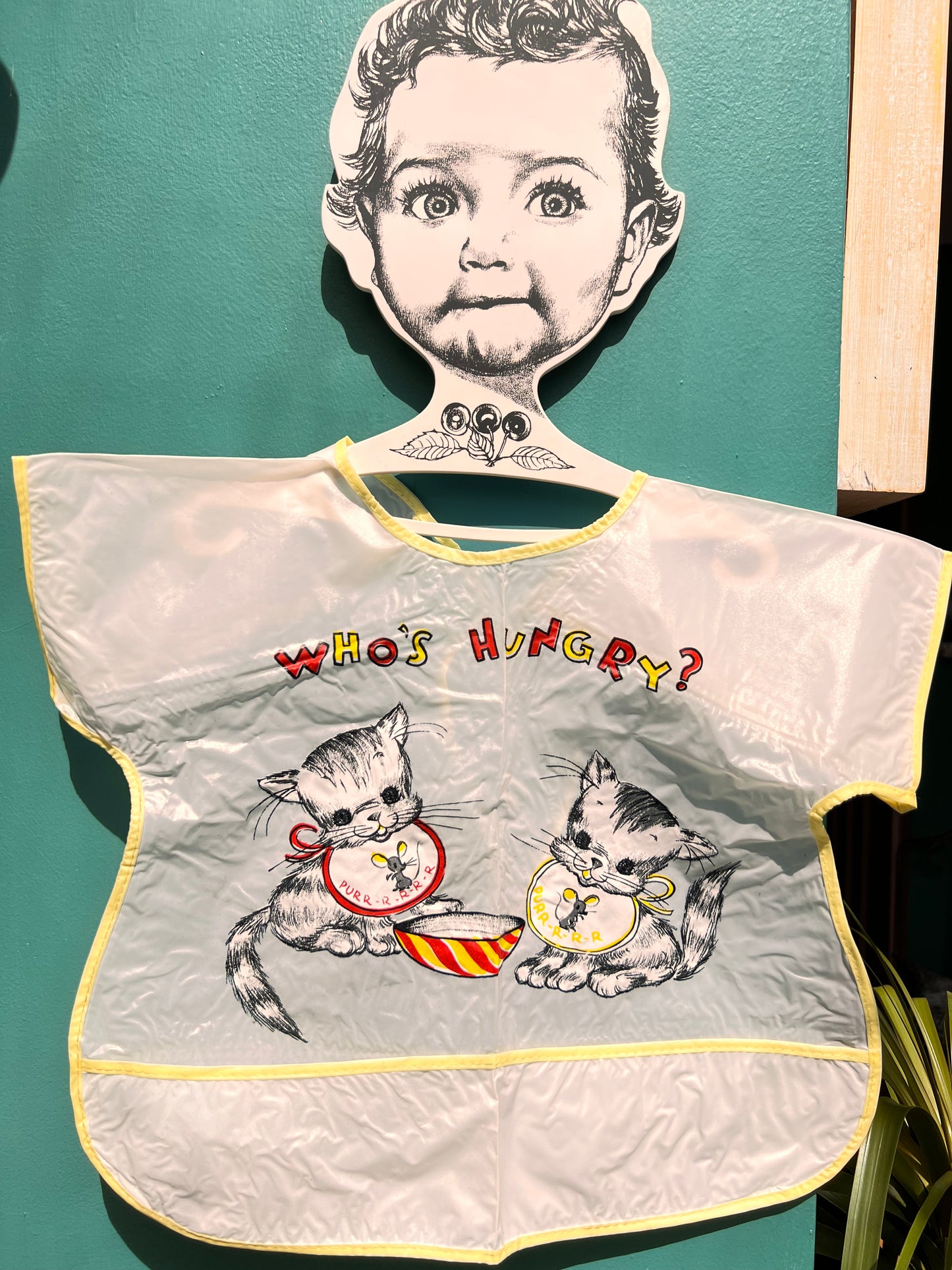 Who's Hungry ? 1950s Vinyl Bib with Sleeves and Pocket
