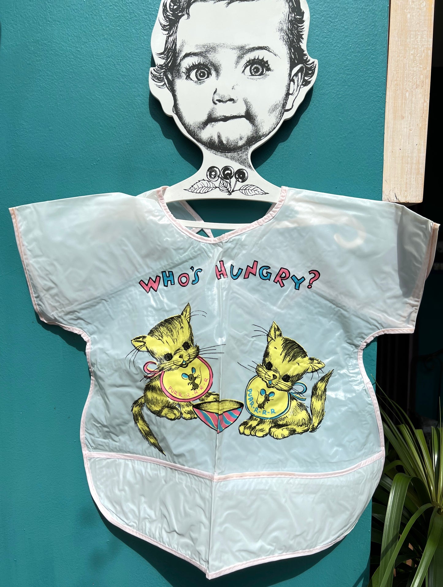 Who's Hungry ? 1950s Vinyl Bib with Sleeves and Pocket