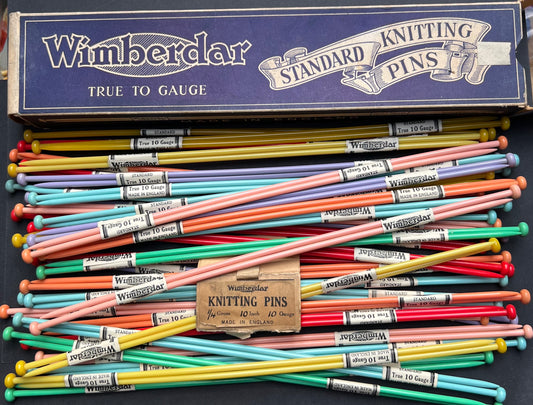 Colourful Vintage Wimberdar Casein 10" 3.25mm wide Knitting Needles