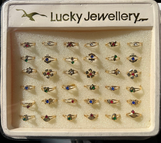 36 Whimsical Vintage Rings in Display Box - 12 Different Designs
