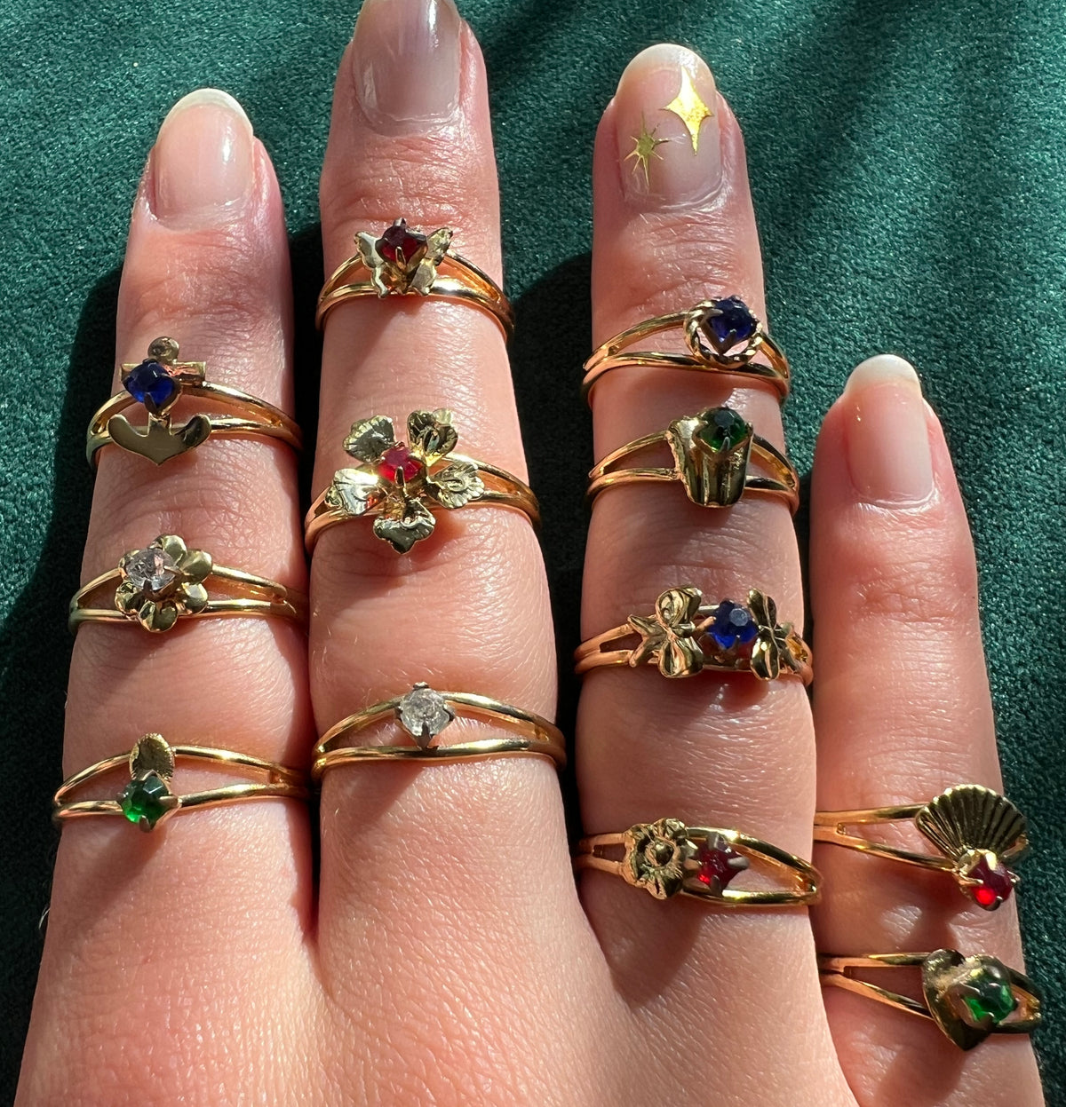36 Whimsical Vintage Rings in Display Box - 12 Different Designs
