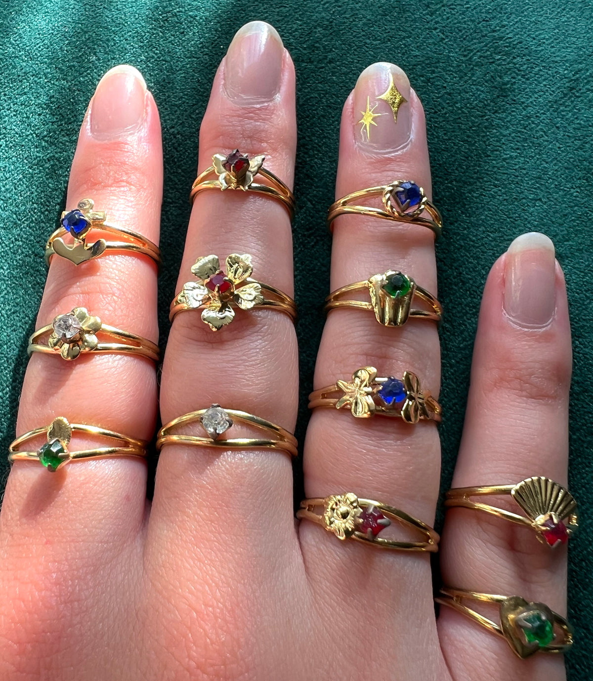 36 Whimsical Vintage Rings in Display Box - 12 Different Designs