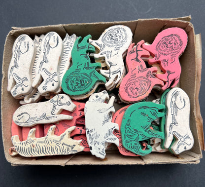 Box of 52 Made in Japan 1950s Grubby Animal Erasers