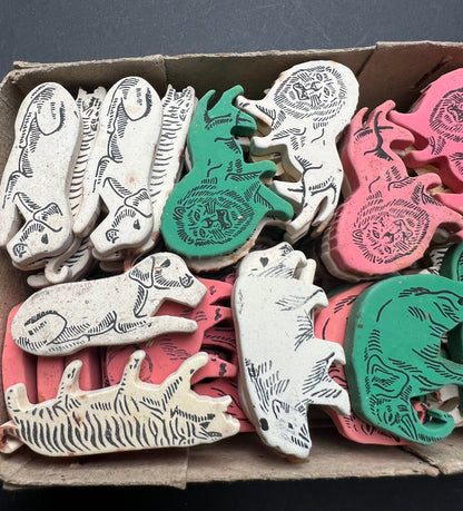 Box of 52 Made in Japan 1950s Grubby Animal Erasers