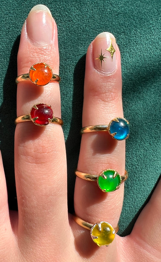 6 Colourful Vintage Adjustable Neon Rings