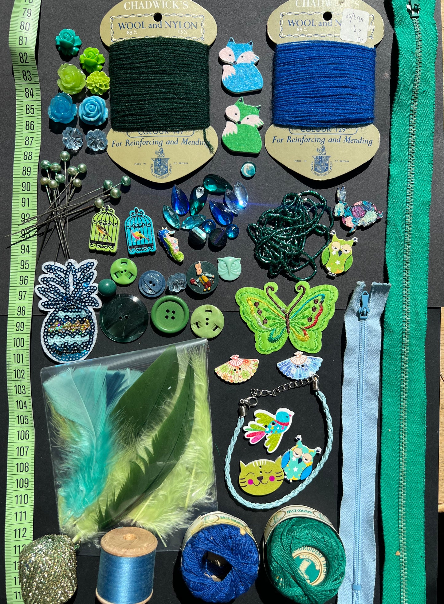 Green and Blue Vintage Craft Pack incl Swarovski Glass Beads & Cabochons.