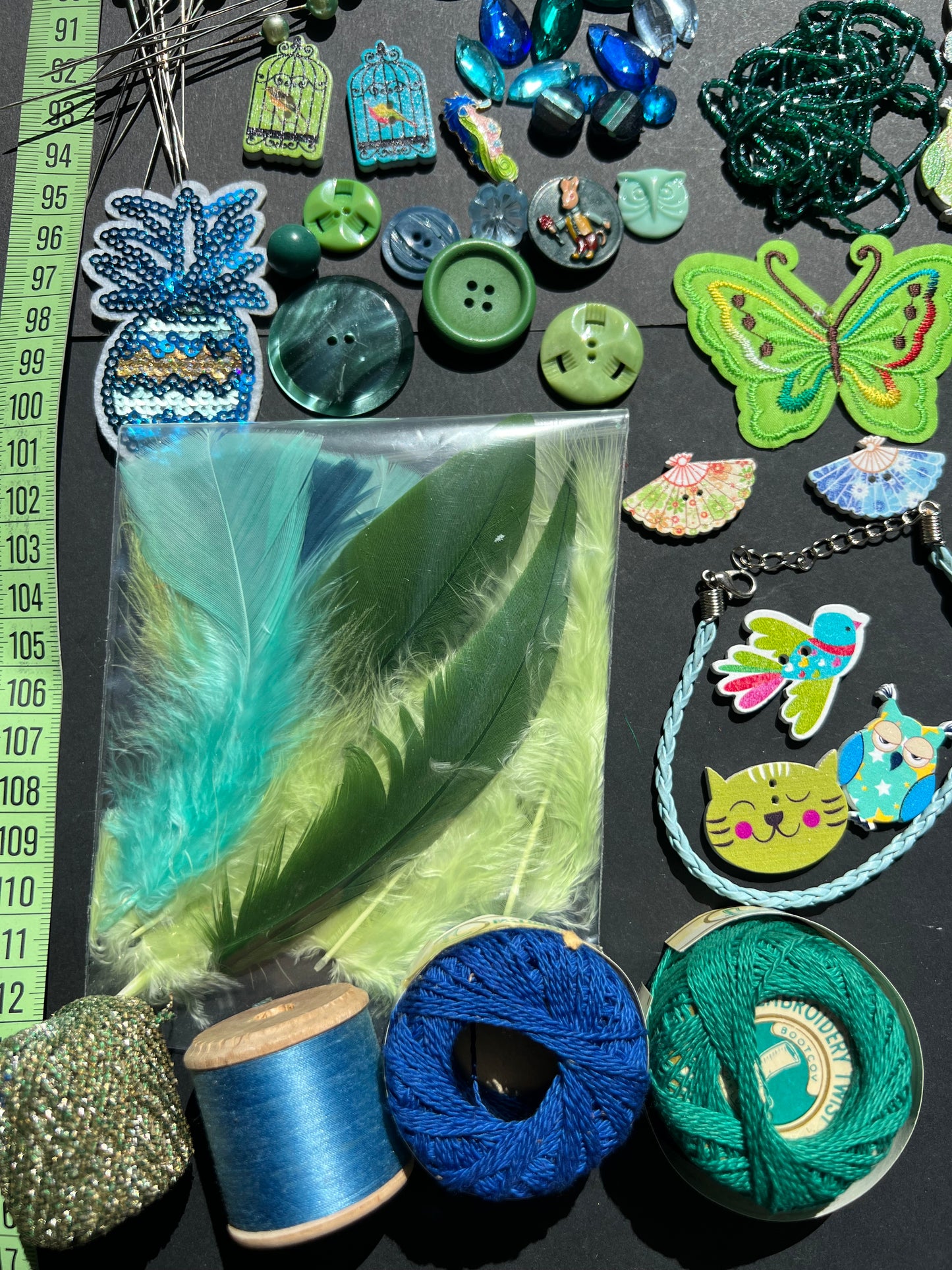 Green and Blue Vintage Craft Pack incl Swarovski Glass Beads & Cabochons.