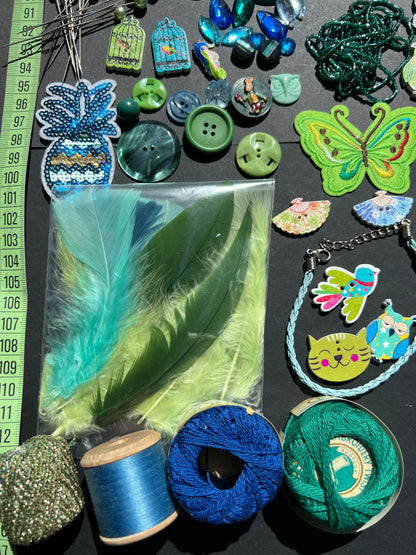 Green and Blue Vintage Craft Pack incl Swarovski Glass Beads & Cabochons.