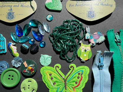 Green and Blue Vintage Craft Pack incl Swarovski Glass Beads & Cabochons.