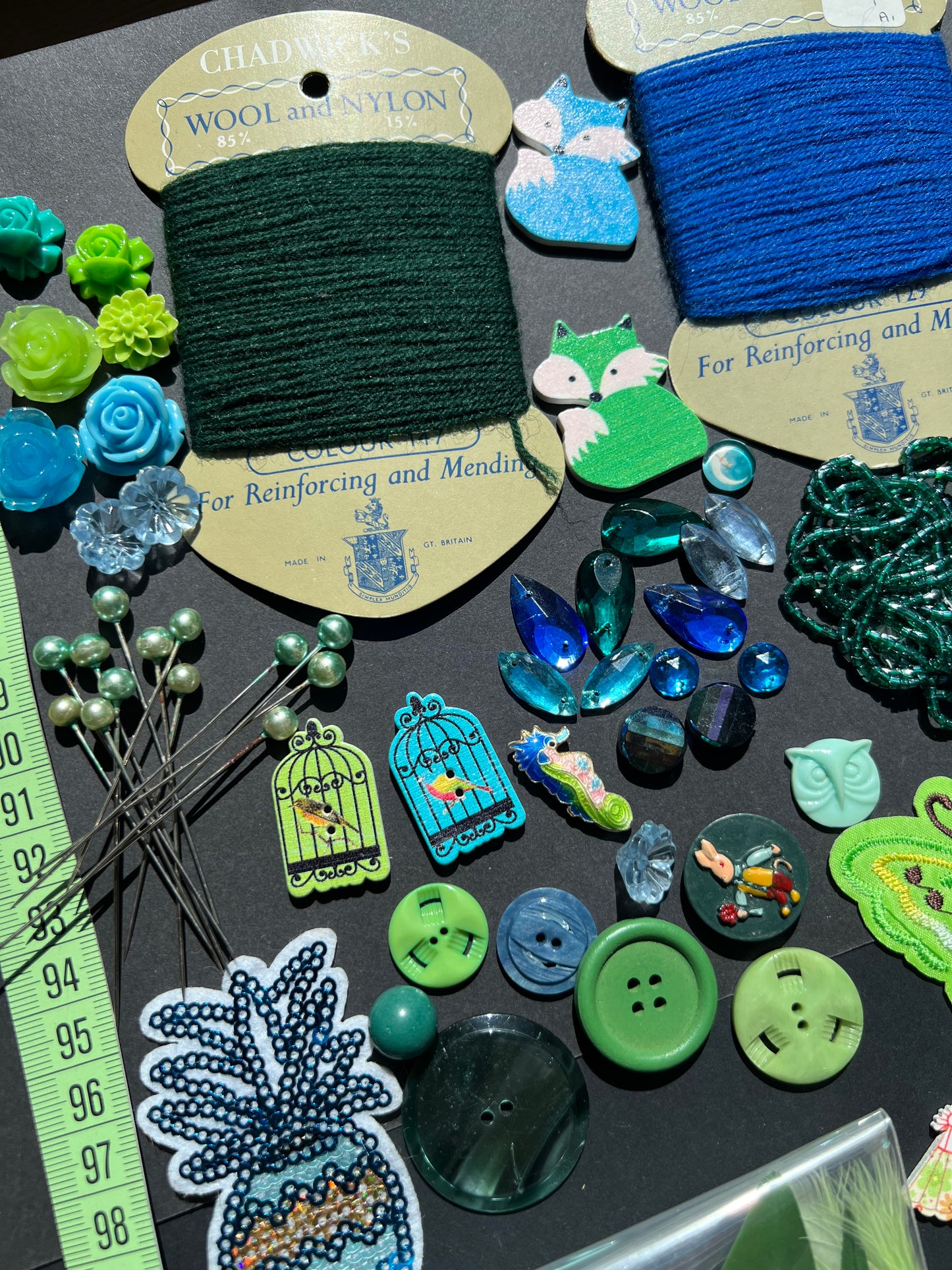 Green and Blue Vintage Craft Pack incl Swarovski Glass Beads & Cabochons.