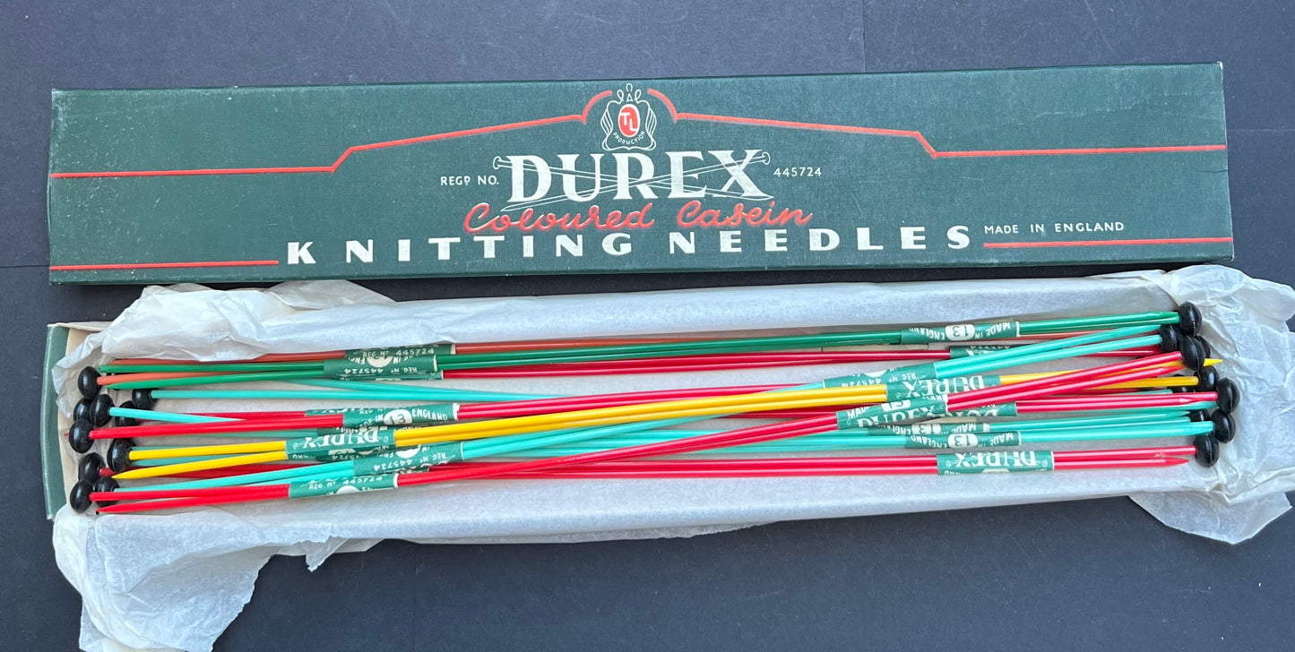 Box of 12 DUREX Casein KNITTING NEEDLES (Yes you read that right)