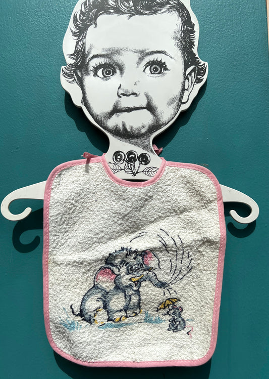 1940/50s Cotton Bib with Elephant and Mouse.